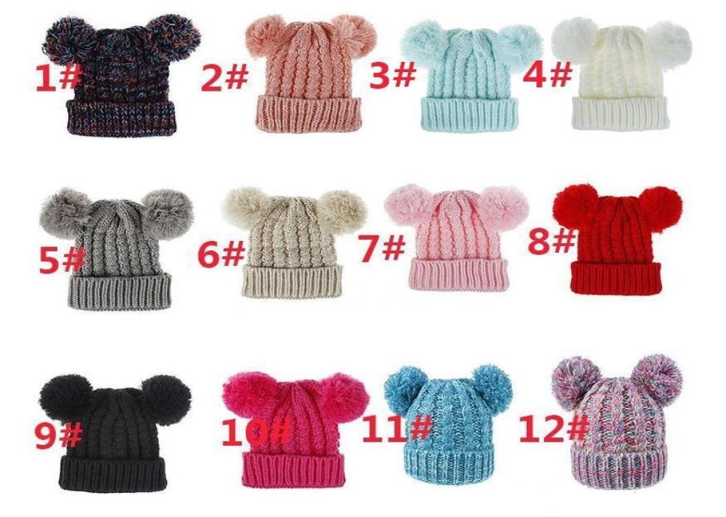 

Kid Knit Crochet Beanies Hat Girls Soft Double Balls Winter Warm Hat 12 Colors Outdoor Baby Pompom Ski Caps GWE29021492805, Multi