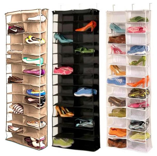 

Household Useful 26 Pocket Shoe Rack Storage Organizer Holder, Folding Door Closet Hanging Space Saver with 3 Color