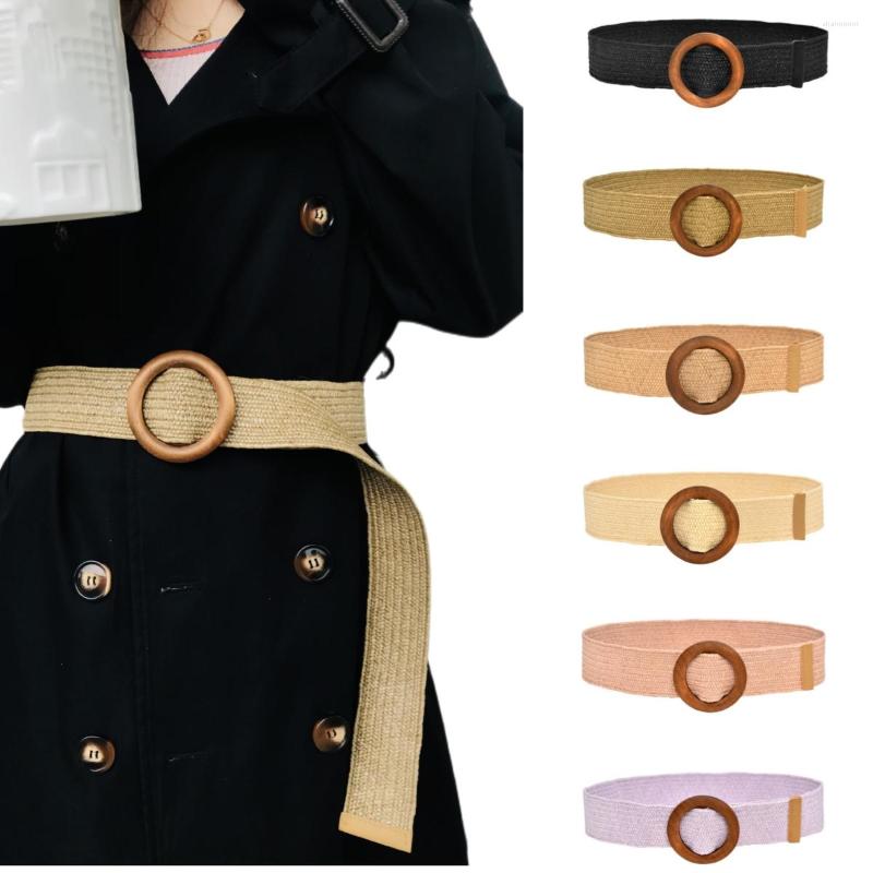 

Belts Fashion Boho Ladies Braided Skinny Dress Belt Woven Elastic Stretch Waist For Women Wooden Buckle Band, Black