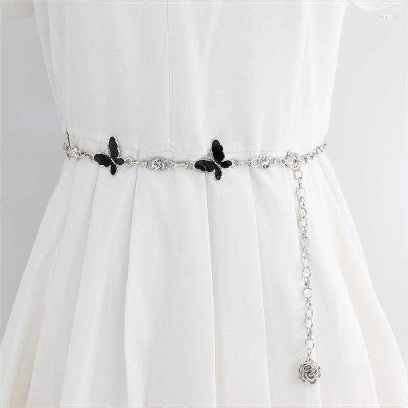 

Belts 110cm Waistband Pants Classic Women Butterfly Metal Chain Belt Silver Lady Body Wasit Elegant Slim Long Waistban, White
