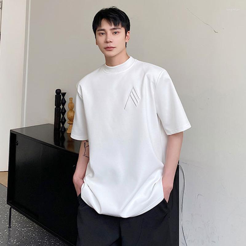 

Men's T Shirts SYUHGFA Men's Short Sleeve T-shirt Summer Simple Solid Color Embroidery Mock Neck T-shirts Korean Fashion, Black