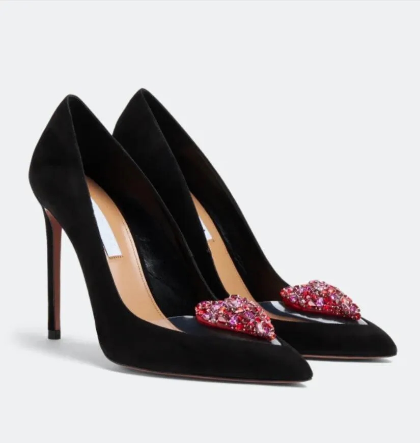 

Dress Shoes Super women sandal high heel Love Me Pave Heart Pointed Toe Pump lady's pumps genuine leather pointed toe bride party dress luxury designer 34-42