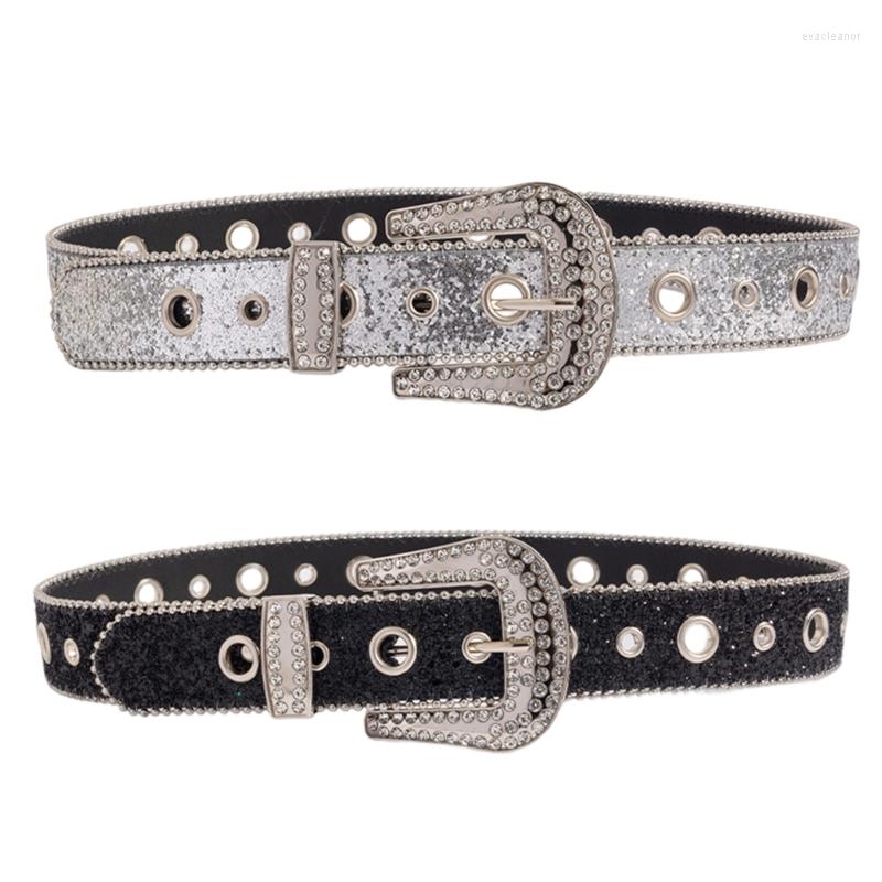 

Belts Woman Buckle Belt For Dress Full Sequins Waist Locomotive, White