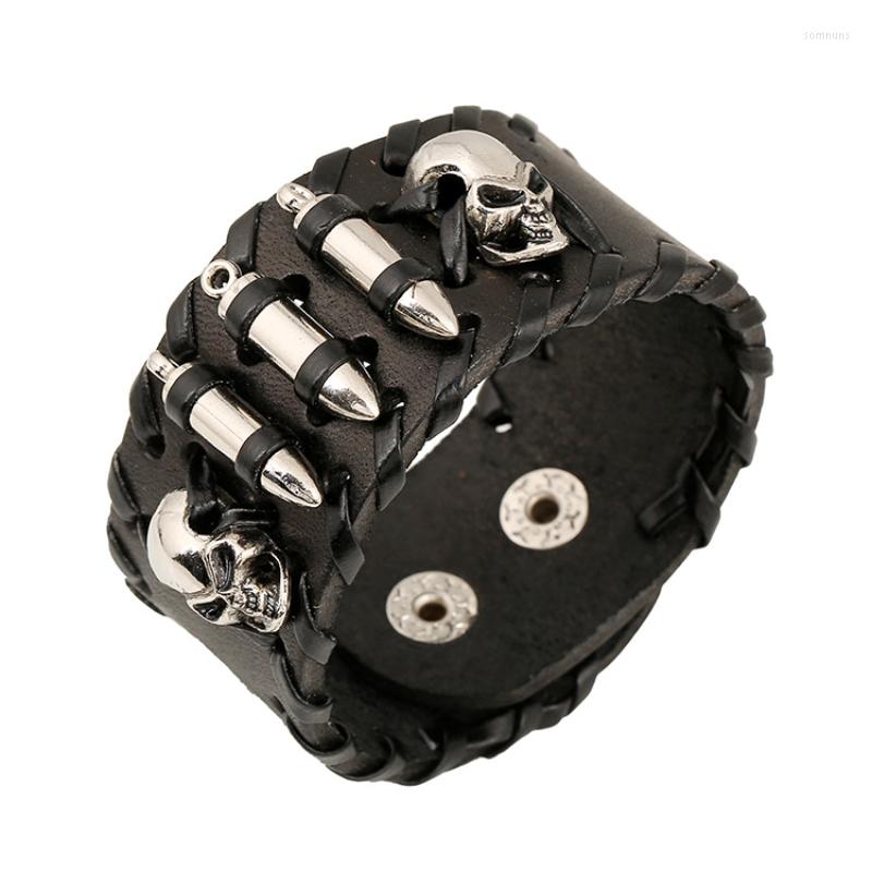 

Charm Bracelets Fashion Men Skull Leather Bracelet Jewelry Punk Wide Simple And Elegant Temperament Unisex Individual Wrist Strap Vintage