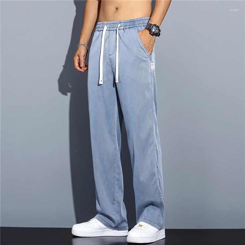 

Men's Pants Summer Soft Lyocell Fabric Men'S Jeans Thin Loose Straight Drawstring Elastic Waist Korea Casual Trousers Plus Size XL-4xl, Black shorts