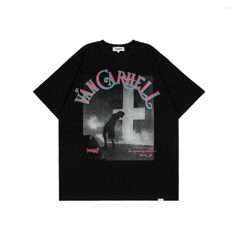 

Men's T Shirts Mens Gothic Dark Cross Pattern Print Short Sleeve T-shirt Summer Double-Sided Printing Loose Casual Men Streetwear Cotton Tee, White