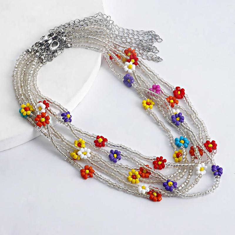 

Choker Boho Transparent Rice Beads Colorful Daisy Flower Beaded Necklace For Women Cute Versatile Short 2023 Jewelry