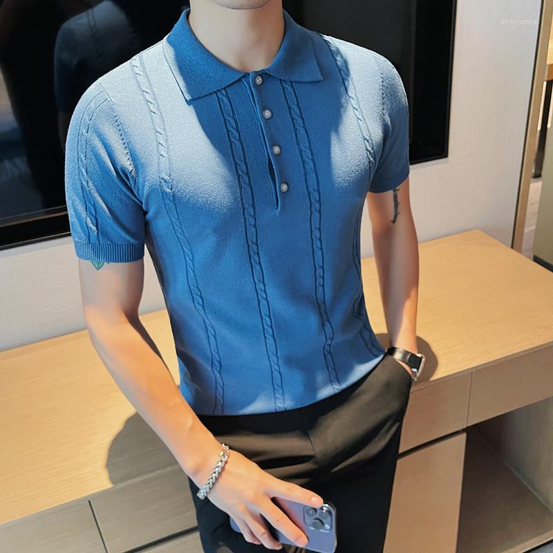 

Men's Polos 2023 Summer Fashion Lapel Knit POLO Shirts For Men Short Sleeve Slim Fit Casual T-shirts Business Social Streetwear Clothing, Blue
