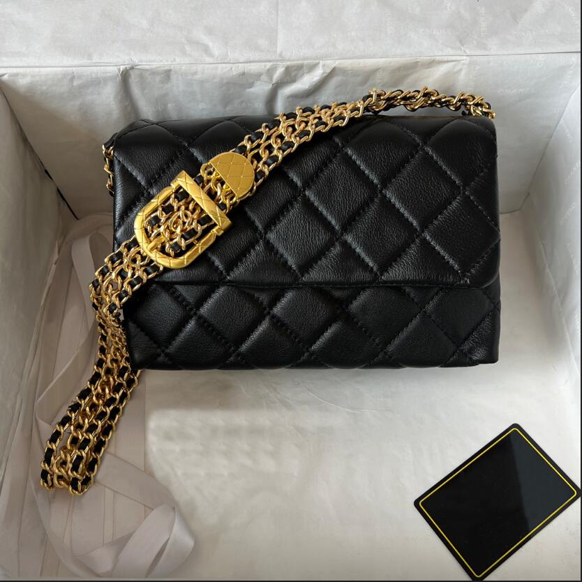 

23s Top tier quality underarm bag mouth cover bag 22CM woman fashion shoulder handbag First layer cowhide hobo Luxury three chain Designer bags clutch purse 1163, Black