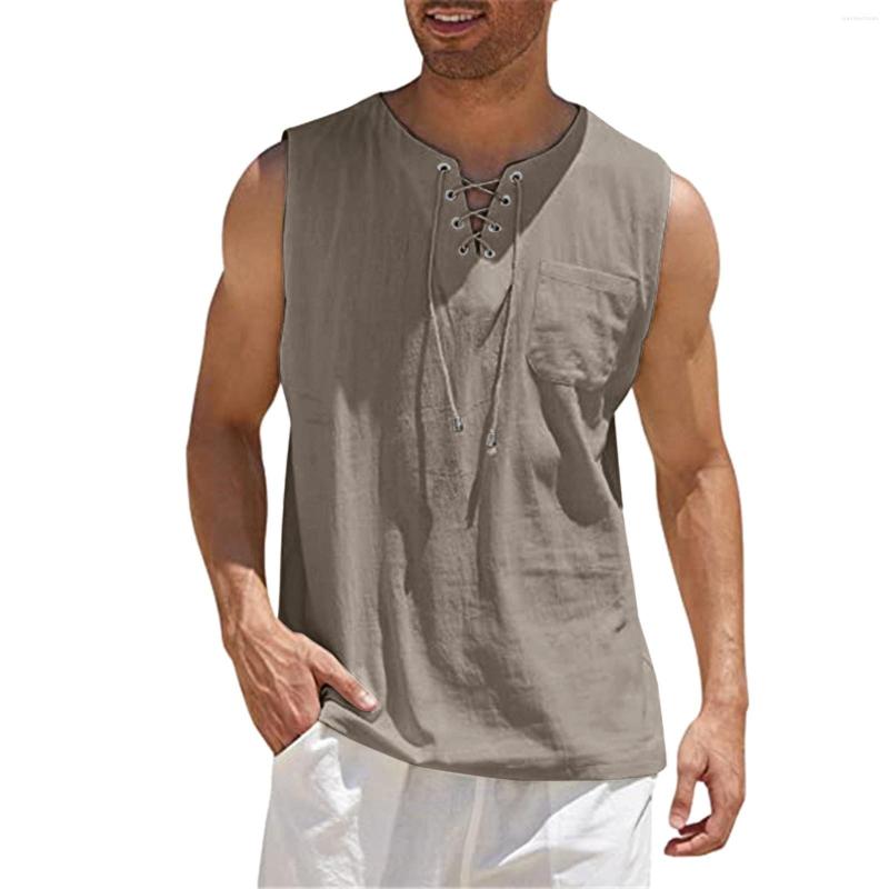 

Men's Casual Shirts Summer Cotton Linen Tops Men Sleeveless Vest Solid Fitness Muscle Tank Streetwear Oversized Beach Male 2023, Beige-a