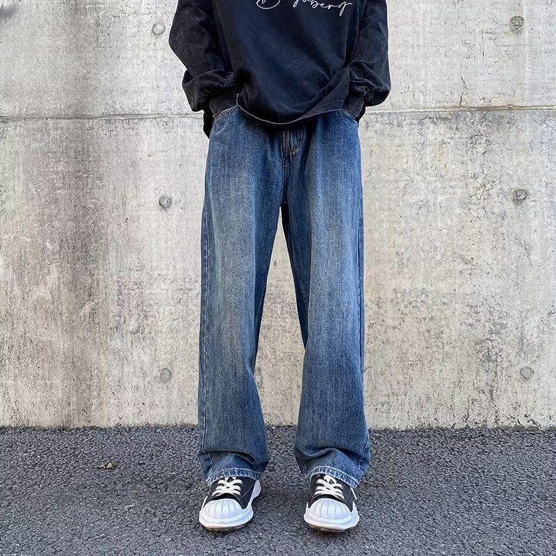 

Men's Jeans Men 2023 Spring Autumn Vintage Wide Leg Pants Male Loose Straight Casual Fashion Long Denim Trousers F214, Blue
