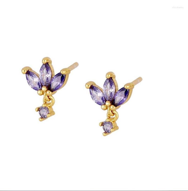 

Stud Earrings Aide Trendy 925 Sterling Silver Three Zircon Black/White/Purple Earring For Women Gold Small Piercing Fine Jewelry
