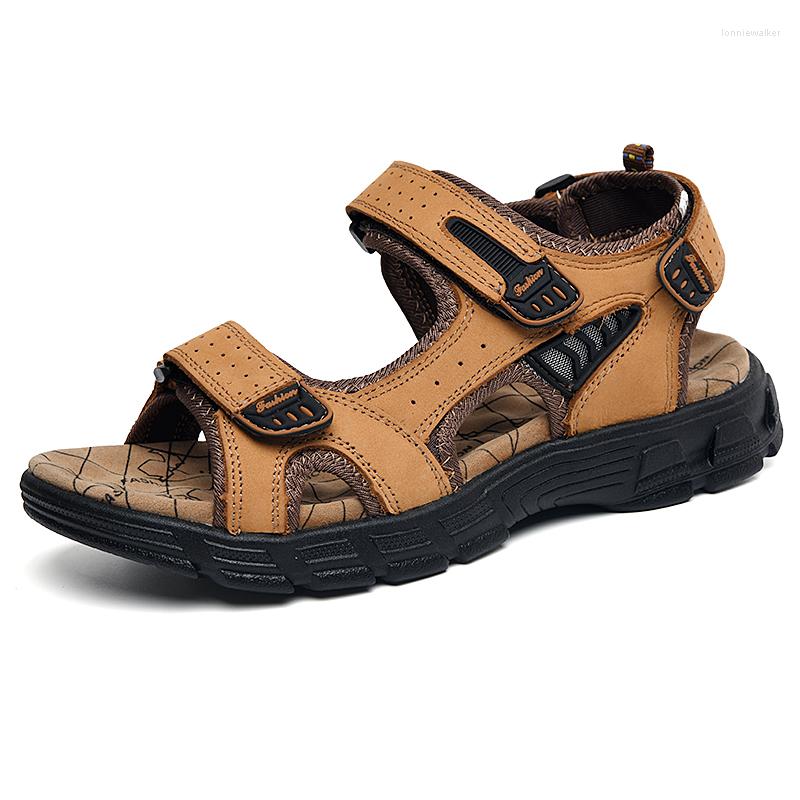 

Sandals Classics Men's Summer Genuine Leather Handmade Outdoor Mesh Men Footwear Soft Breathable Metal Slippers, Yellow brown