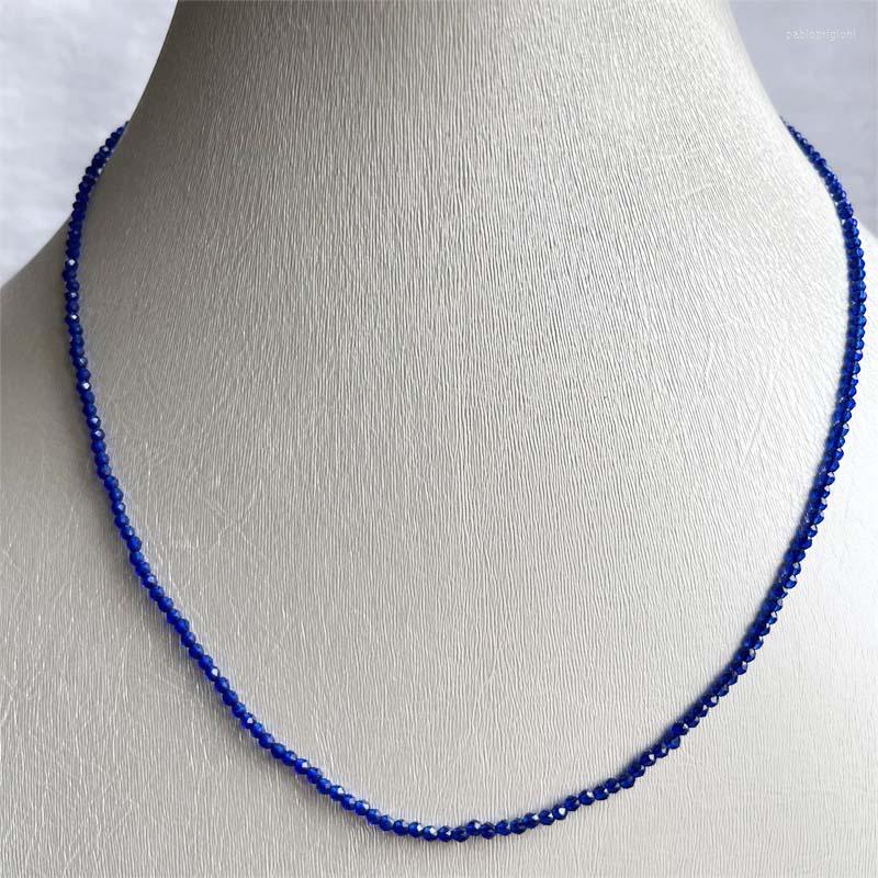 

Chains 2MM Clear Blue Sapphire Spinel Necklace Faceted Shiny Jewelry Healing Power Stone 35/40/45/50/55CM Women Girl Accessories Chain