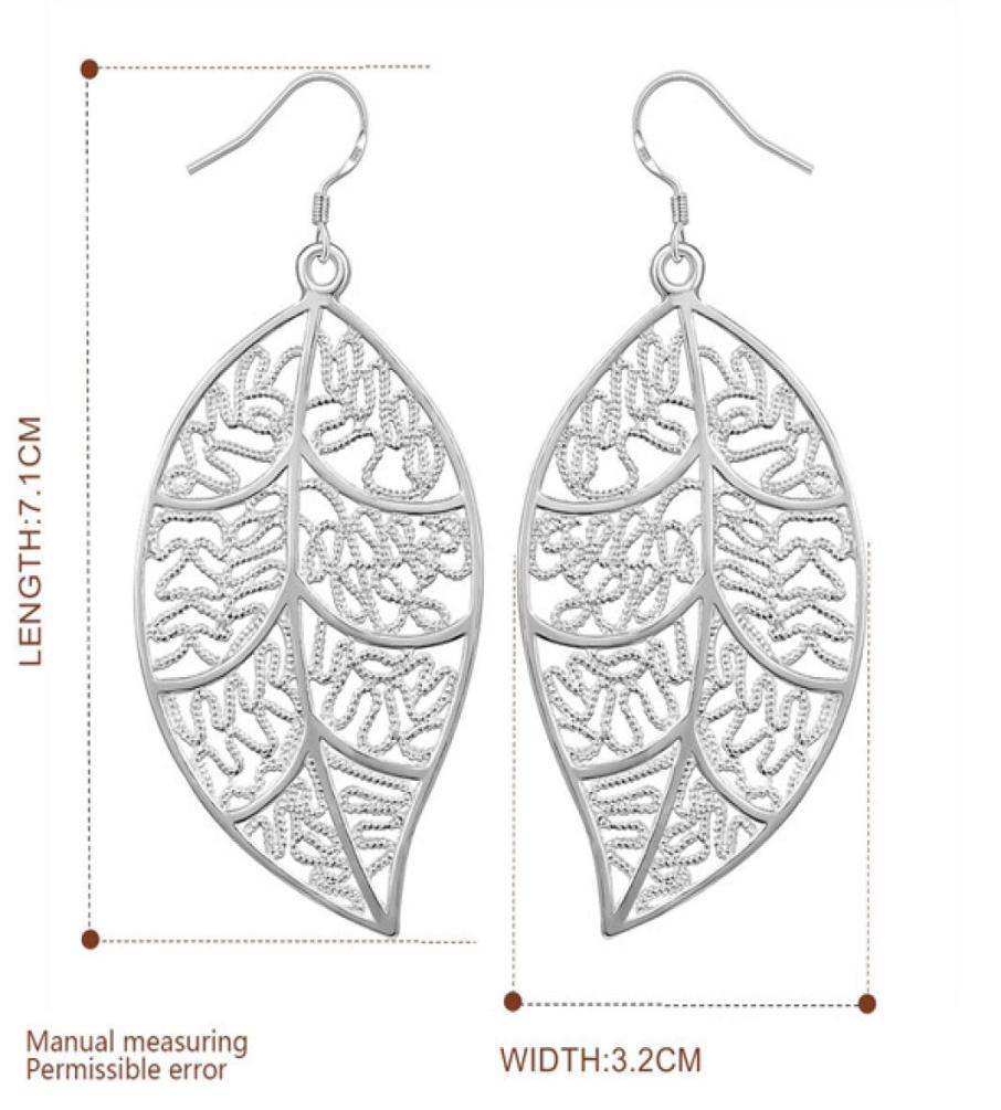 

Brand new Hanging leaves sterling silver plate earring fit women plated wedding 925 silver charms earrings EE1284783750