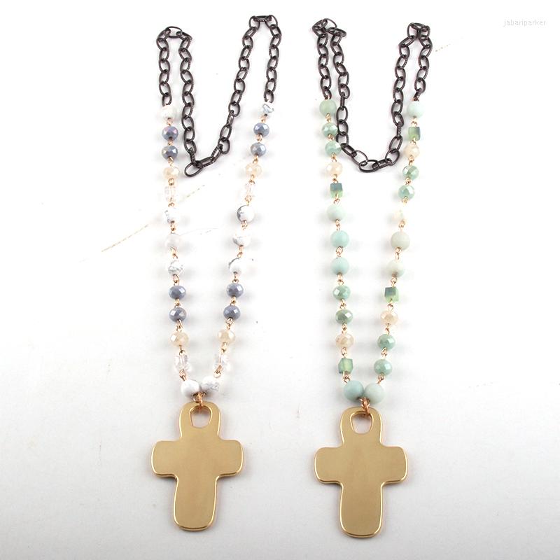 

Pendant Necklaces Styles Fashion Jewelry Black Chain Natural Stone /Glass Metal Cross For Women Ethnic Necklace