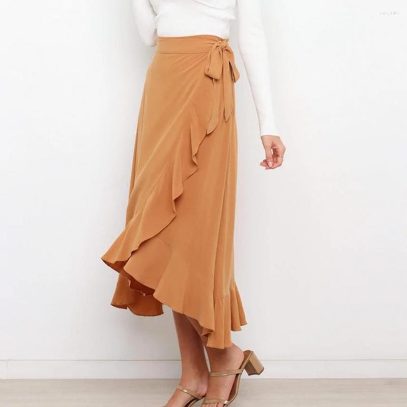 

Skirts Lady Skirt Irregular Women Midi Flounce Edge, Beige