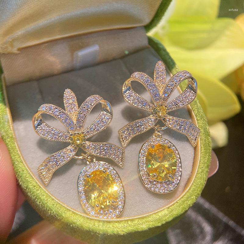 

Stud Earrings Korean Princess Powder Zircon Temperament Ear Studs Bow Candy-colored Accessories Female