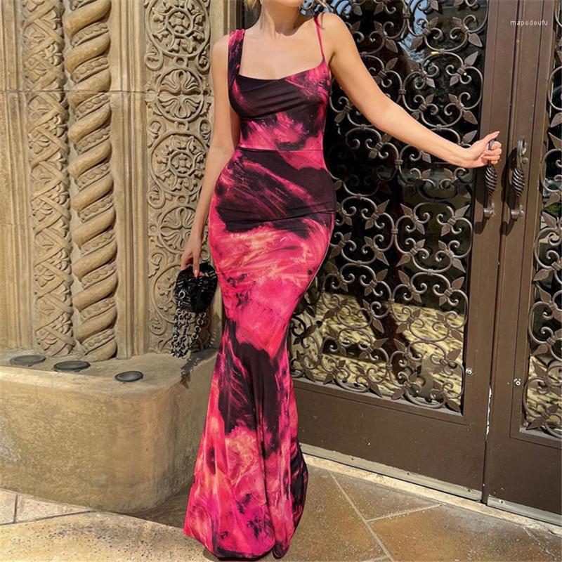 

Casual Dresses OMSJ Tie Dye Printed Sleeveless Slim Long Prom Dress Sexy Summer 2023 High Waist Evening Birthday Party Elegant, Rose red