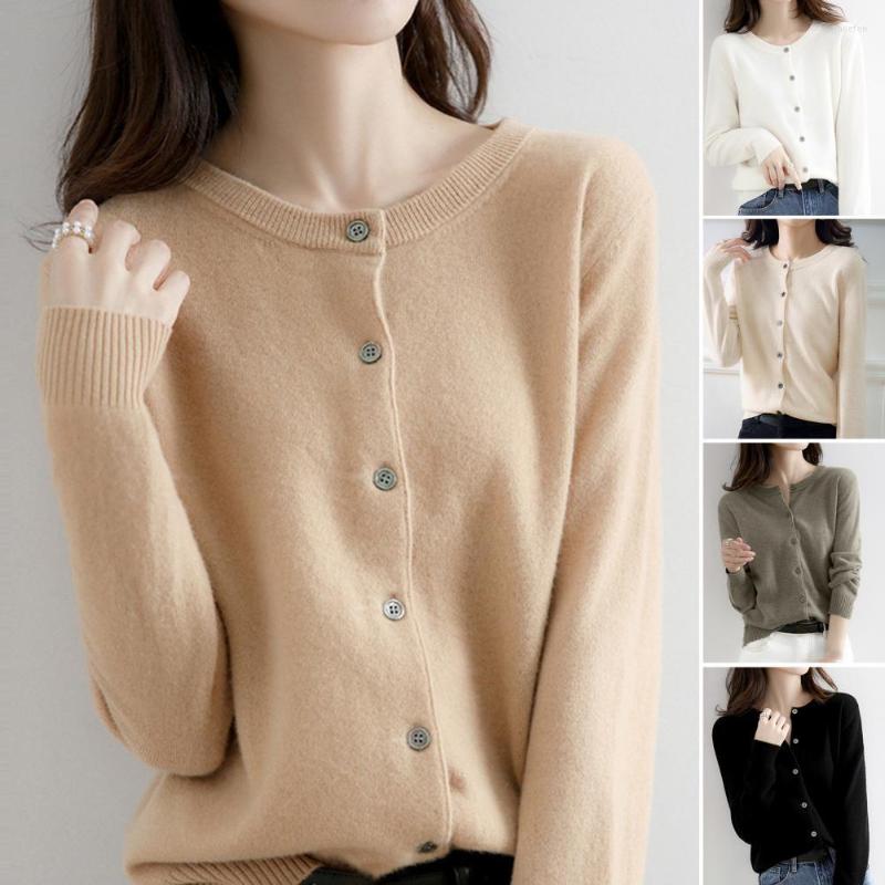 

Women' Knits O-Neck Long Sleeves Ribbed Trim Knitted Jacket Autumn Winter Solid Color Buttons Placket Cardigan Sweater Outerwear, Khaki
