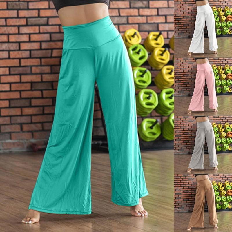 

Active Pants Wide-leg Women Casual High Waist Loose Solid Color Comfy Stretch Yoga Wide Leg Compression Fitness, White