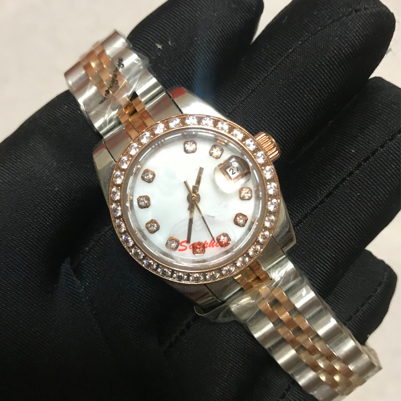 

28mm Gold luxury watch women watches White dial Diamonds bezel Classic Automatic sweeping Movement aaa Fashion Womens silver datejust luminous ladies Wristwatch, 20