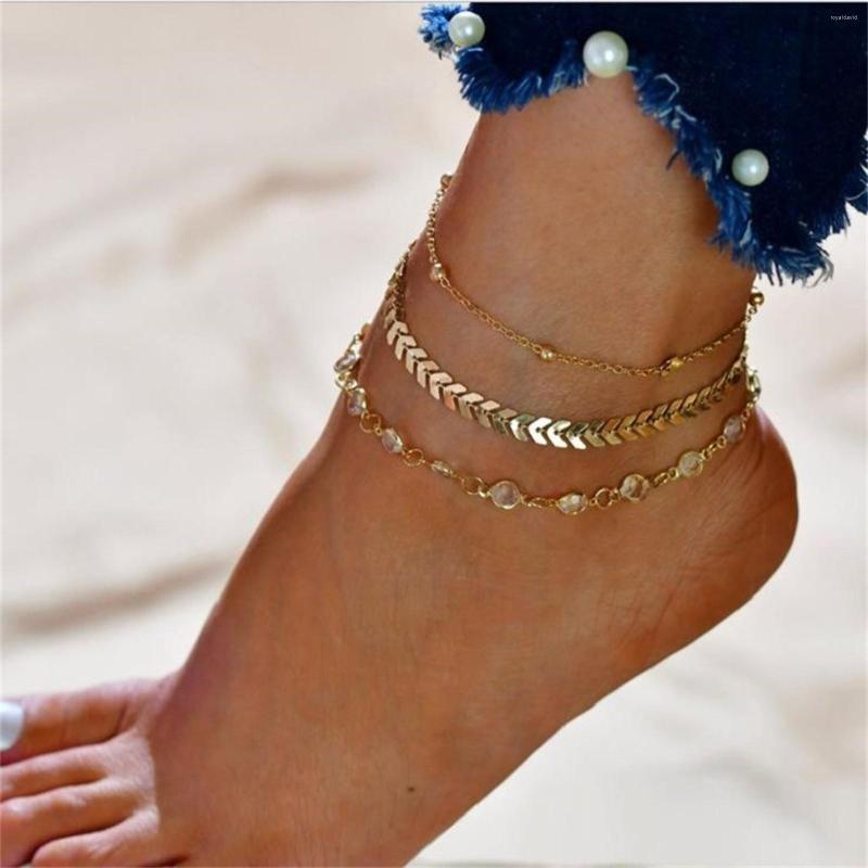 

Anklets 3 Pieces Set Gold Color Vintage Anklet For Women Multilayers Adjustable Bracelet On Leg Foot Beach Jewelry Accessorie