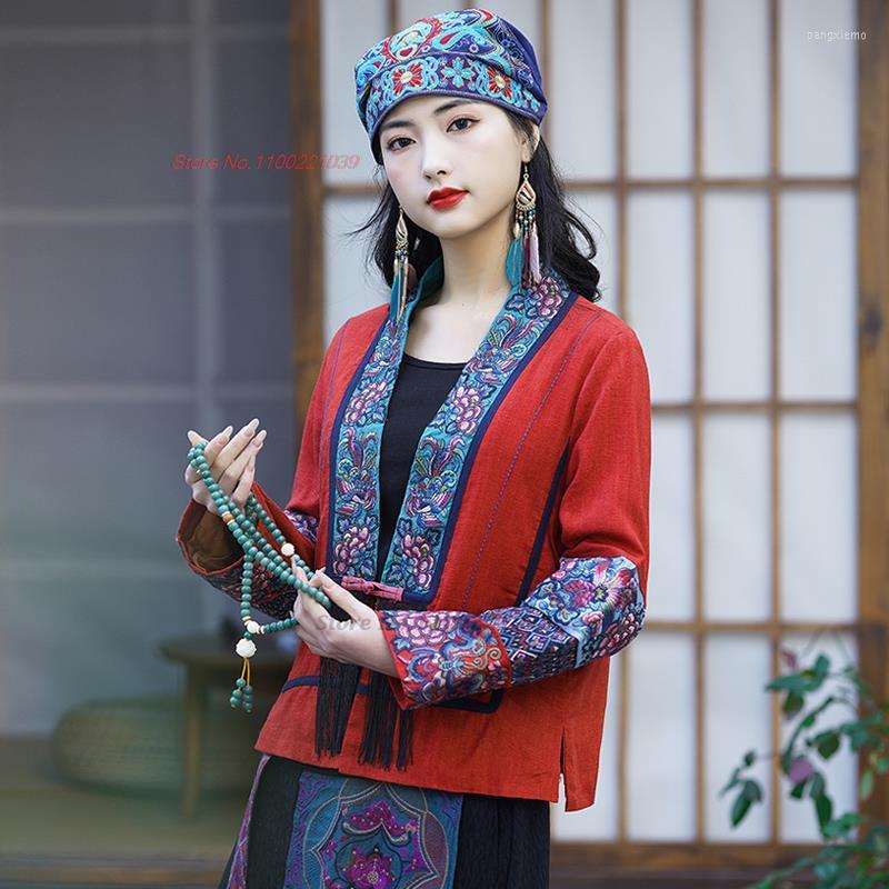 

Ethnic Clothing 2023 Woman Traditional Chinese Hanfu Tops Vintage Flower Embroidered Top Elegant Oriental Tang Suit National Retro Coat