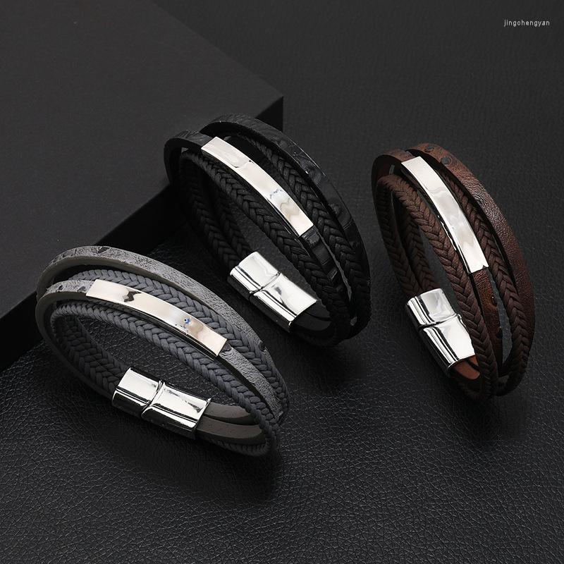 

Bangle Men's Punk Leather Bracelet Multi-layer Hand-woven Vintage Magnet Clasp Men Cuff