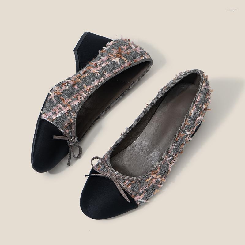 

Dress Shoes 2023 Season Four Seasons Women's Flat French Tweed Round Head Bow Small Fragrance Commuting Single, Dusty pink