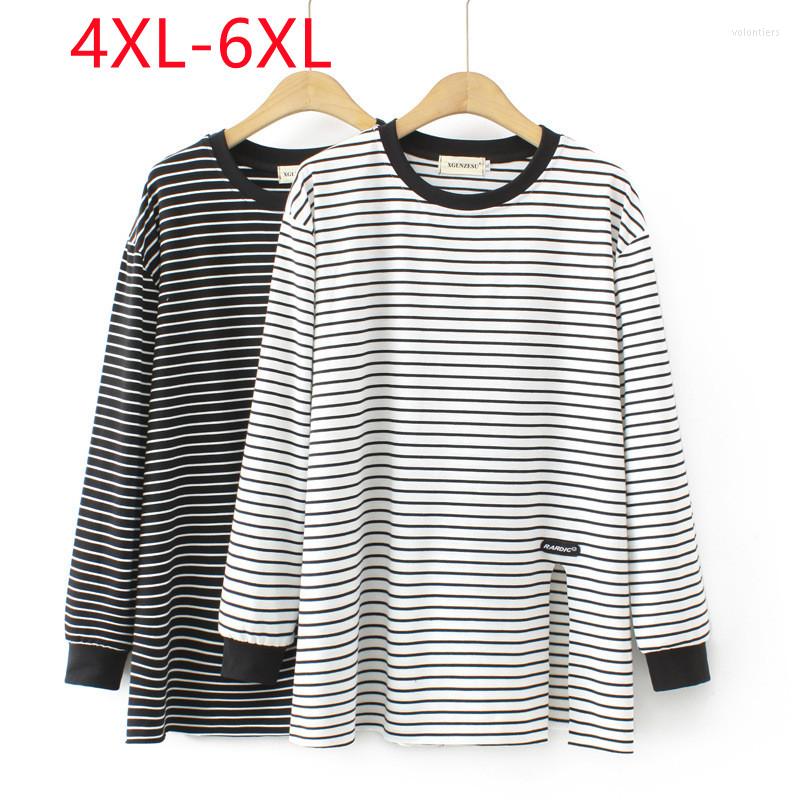 

Women's T Shirts 2023 Ladies Spring Autumn Plus Size Tops For Women Large Long Sleeve O-neck Stripe T-shirt  5XL 6XL, Black