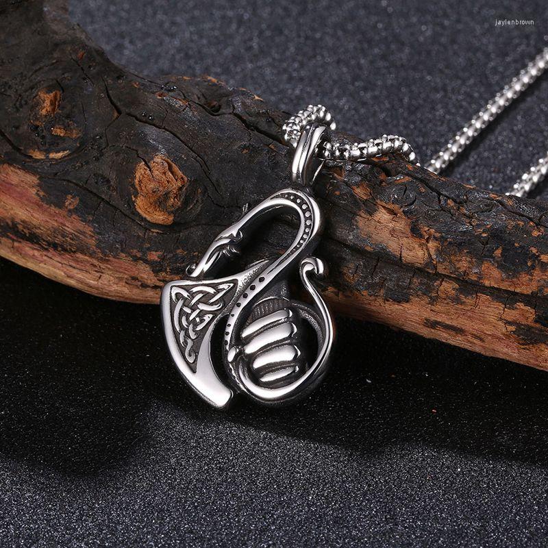 

Pendant Necklaces Trendy Viking Axe Rune Talisman Necklace For Men Stainless Steel With Chain Male Neck Jewelry Gifts GL0079
