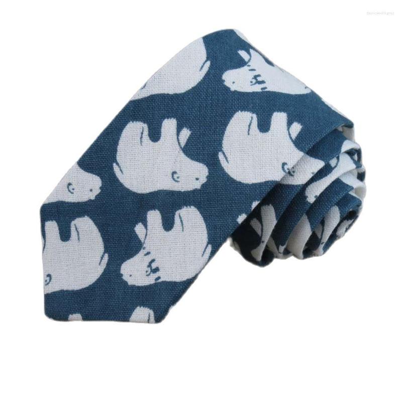 

Bow Ties Cotton Linen Printed Men Modern Polar Bears Individual Leisure Products 7 Cm Blue High Quality Necktie