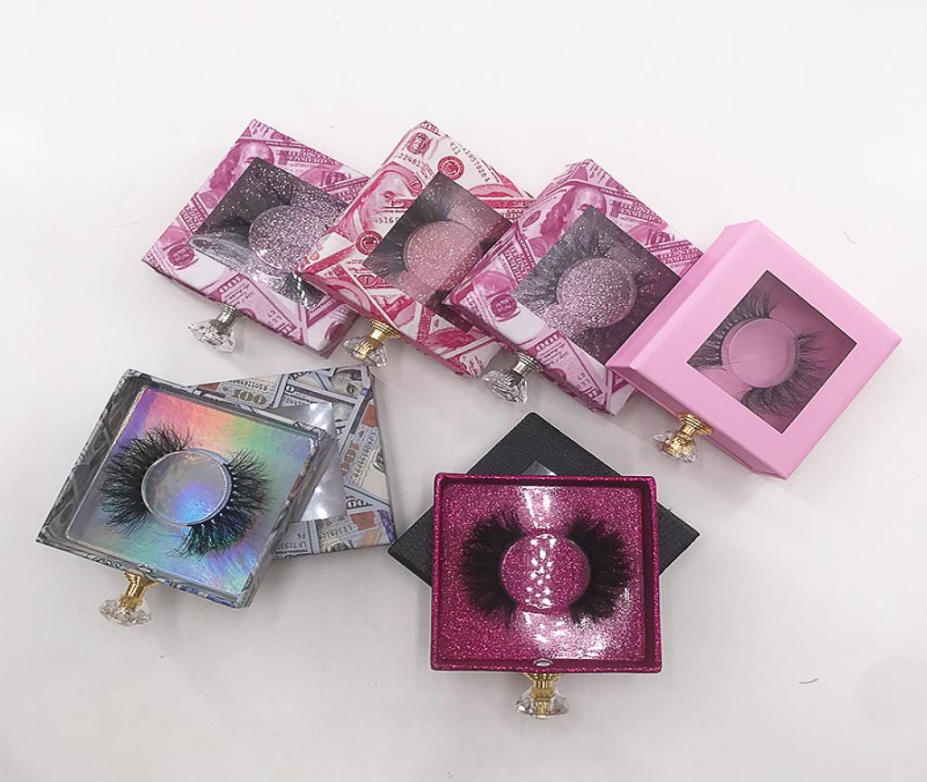 

Empty Square Lash Packaging Pink Dollars Box Glitter Holographic Box for 25mm Long Dramatic Mink Lashes3876381