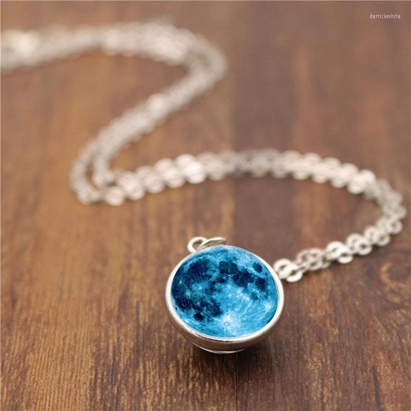 

Pendant Necklaces Blue Color Moon Necklace Glowing Glass Pendants For Women Men Luminous In Dark Fashion Galaxy & Jewelry