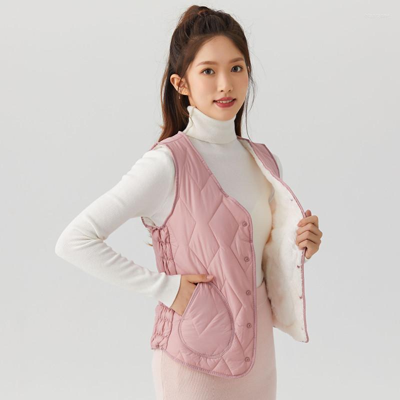 

Women's Trench Coats Women's Winter Down Cotton Plus Velvet Warm Waistcoat Pocket Patch Thick Vest Women, Black