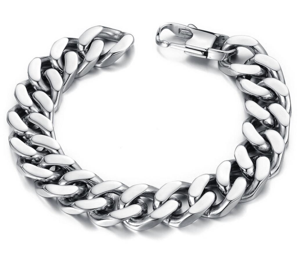 

101214mm Curb Cuban Stainless Steel Bracelet Mens Chain Clasp Link Bracelets Silver Tone Jewelry Gift Promotion1276579