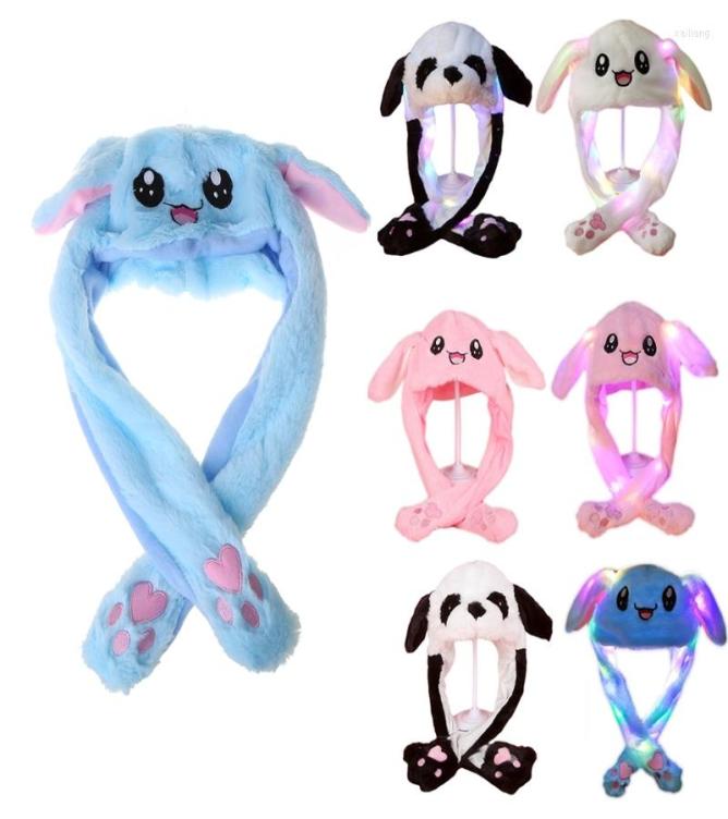 

Berets Adult Kids Light Up Plush Animal Hat With Moving Long Ears Cartoon Panda LED Glowing Earflap Cap Stuffed Toys Party9825687, Black