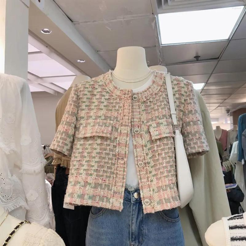 

Women's Jackets Women's 2023 Summer French Loose Sweet Fragrant Short Sleeve Tweed Coat Female Jacket, Pink