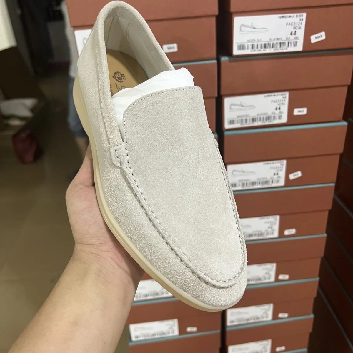 

Men casual shoes loafers low top suede leather oxfords Loros-x-Pianas Moccasins summer walk loafer slip on loafer rubber sole flats with box 36-46