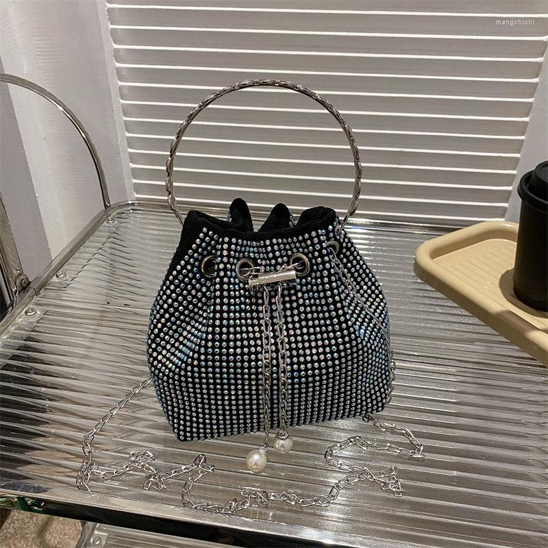 

Evening Bags Women Handbag Luxury Shiny Diamond Drawstring Vintage Shoulder Bag For Women's Pouch High Quality Ladys Clutch Purse, Silver