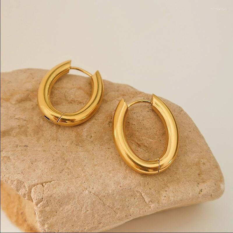 

Hoop Earrings Oval Temperament Titanium Steel Plated 18k Gold