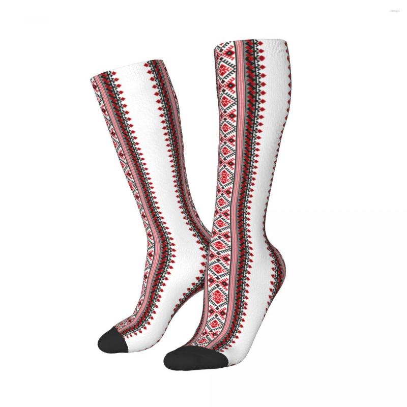 

Women Socks Custom Ukraine Vyshyvanka Embroidery Stockings 3D Print Bohemian Geometric Knee High Tube