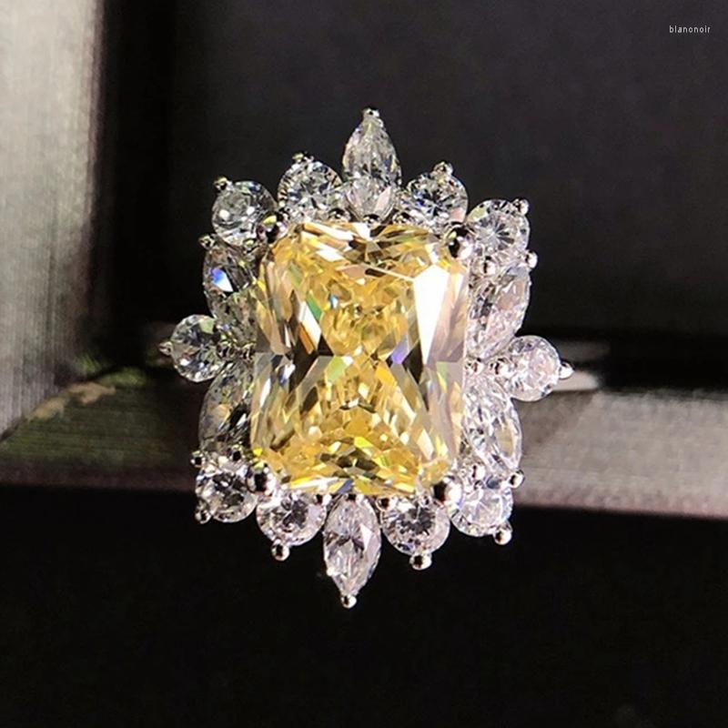 

Wedding Rings Exquisite Yellow Topaz Princess Cubic Zirconia Engagement For Women Party Jewelry Gift