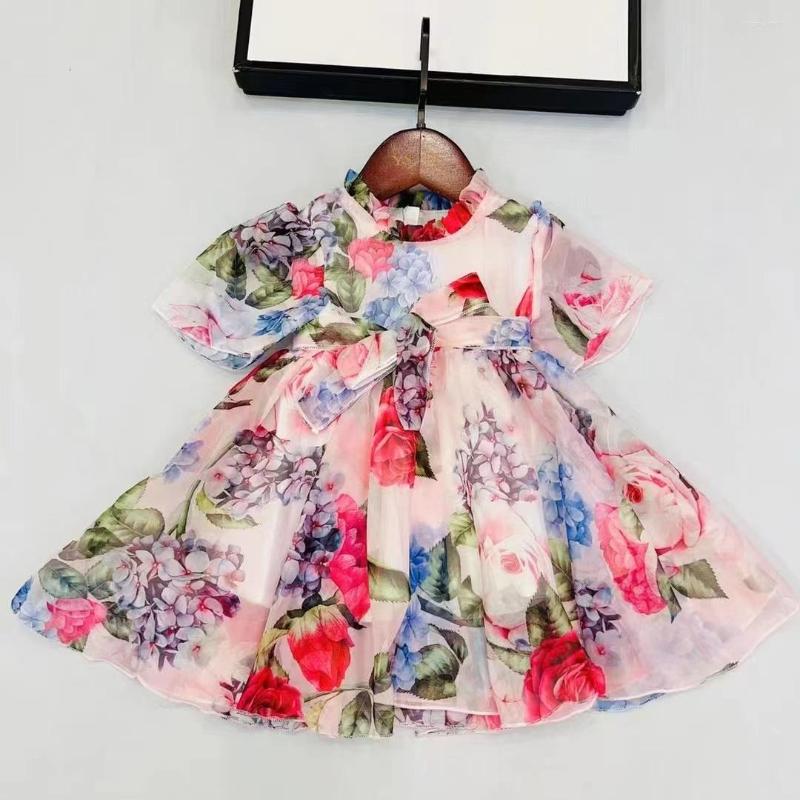 

Girl Dresses High End Children's Clothes 2023 Summer Girls' Chiffon Dress Small Size Baby Princess Red Flower, Pink