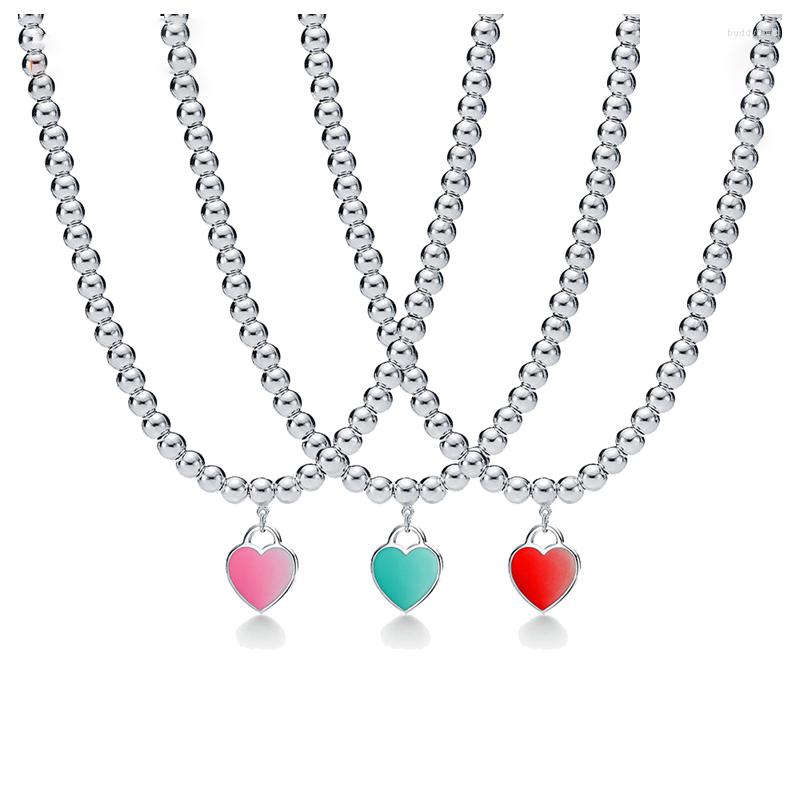 

Pendant Necklaces Women'S Classic 4Mm Ball Necklace Drop Glue Love Enamel Cute Sweet Birthday Gift