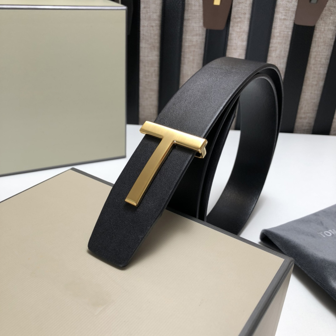 

Luxury Designers Tom Belt Men Clothing Accessories Belts Big T Buckle Fashion Women High Quality 3A+ Genuine Leather Waistbands With Box And Dustbags, Gold buckle