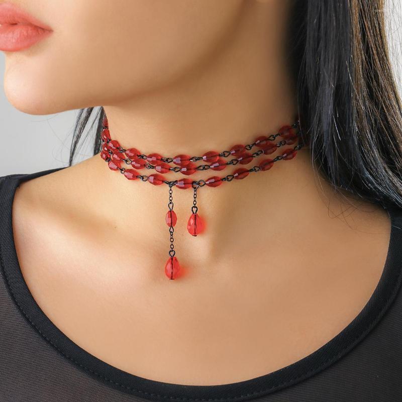 

Choker Blood Red Crystal Beads Short Necklace For Women Trendy Charms Layered Beaded Chains 2023 Collar Fashion Jewelry