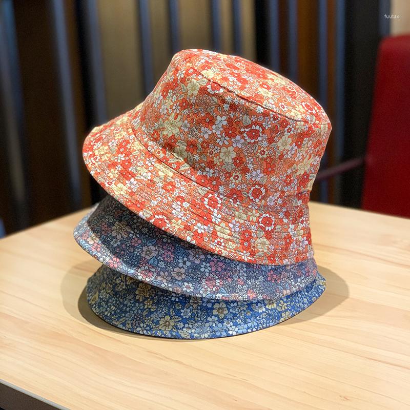 

Berets Hat Female Four Seasons Can Wear Small Fresh Floral Visor Korean Version Of Fashion Printed Fisherman's Casual Basin, Blue