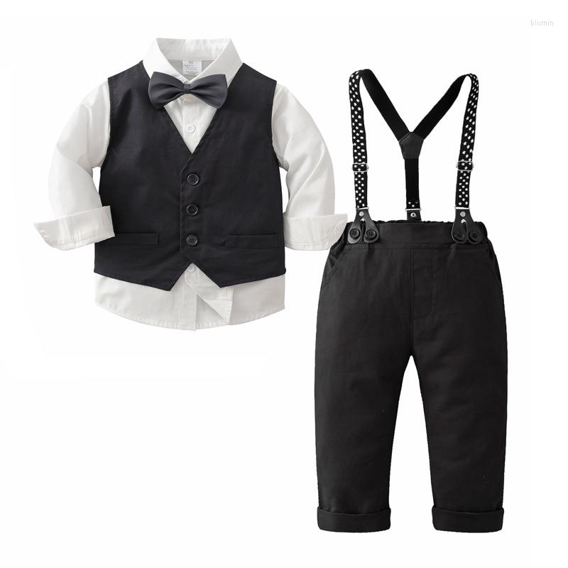 

Clothing Sets Kids Boy Clothes Set Shirt Formal Birthday Summer Boys School Perform Suit Gentleman Wedding Party Suspender Children Costume, Black